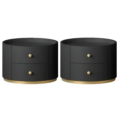 Glam Manufactured Wood Round 2-Drawer Nightstand Image - 21