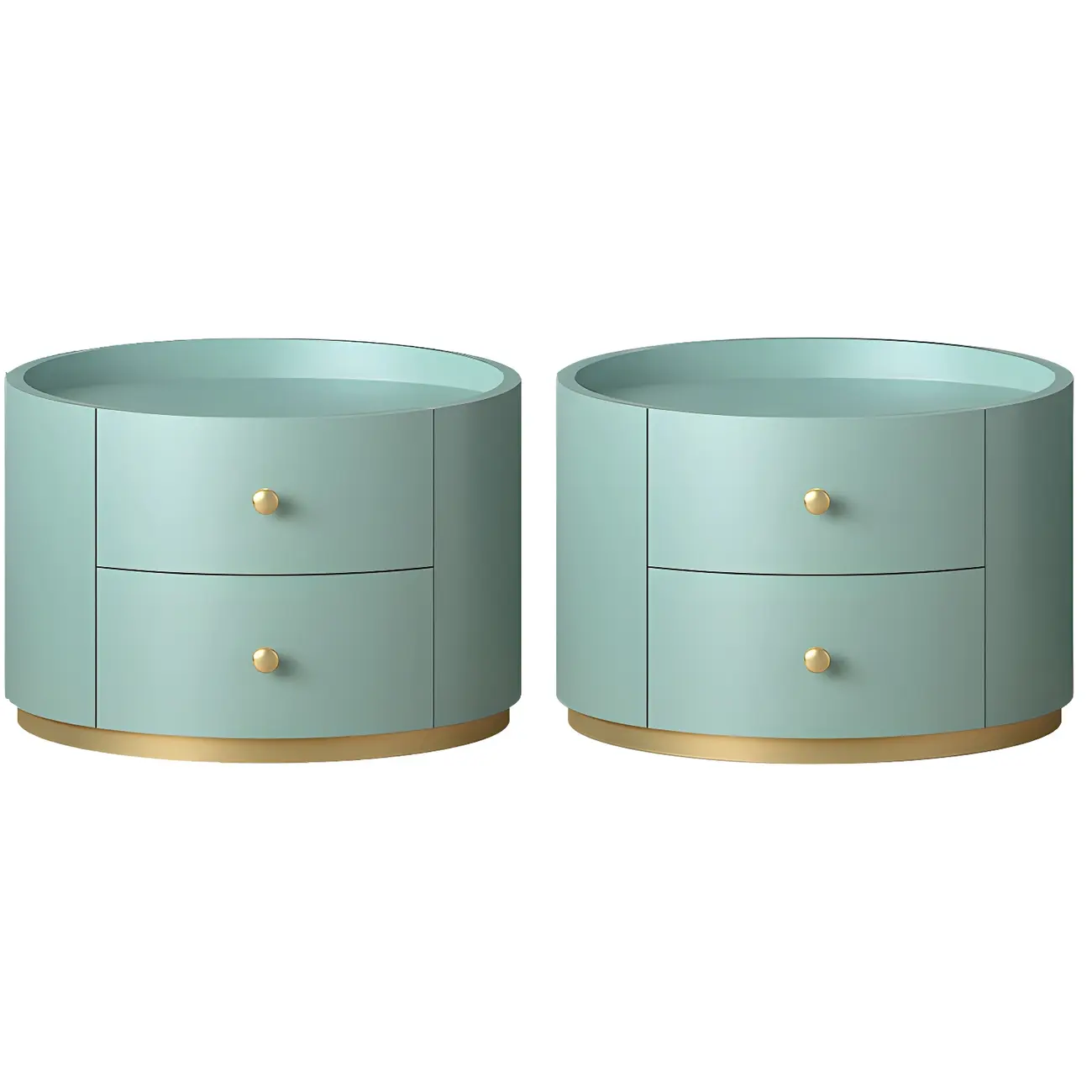 Glam Manufactured Wood Round 2-Drawer Nightstand Image - 22 | homeyfad