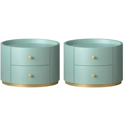 Glam Manufactured Wood Round 2-Drawer Nightstand Image - 22