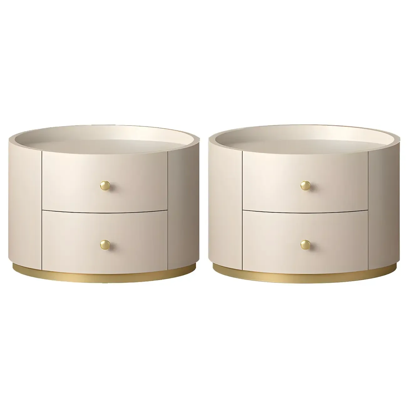 Glam Manufactured Wood Round 2-Drawer Nightstand Image - 23