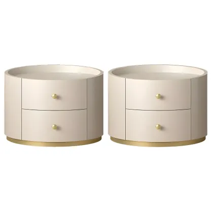 Glam Manufactured Wood Round 2-Drawer Nightstand Image - 23