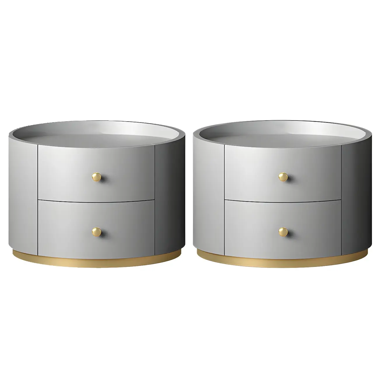 Glam Manufactured Wood Round 2-Drawer Nightstand Image - 24 | homeyfad