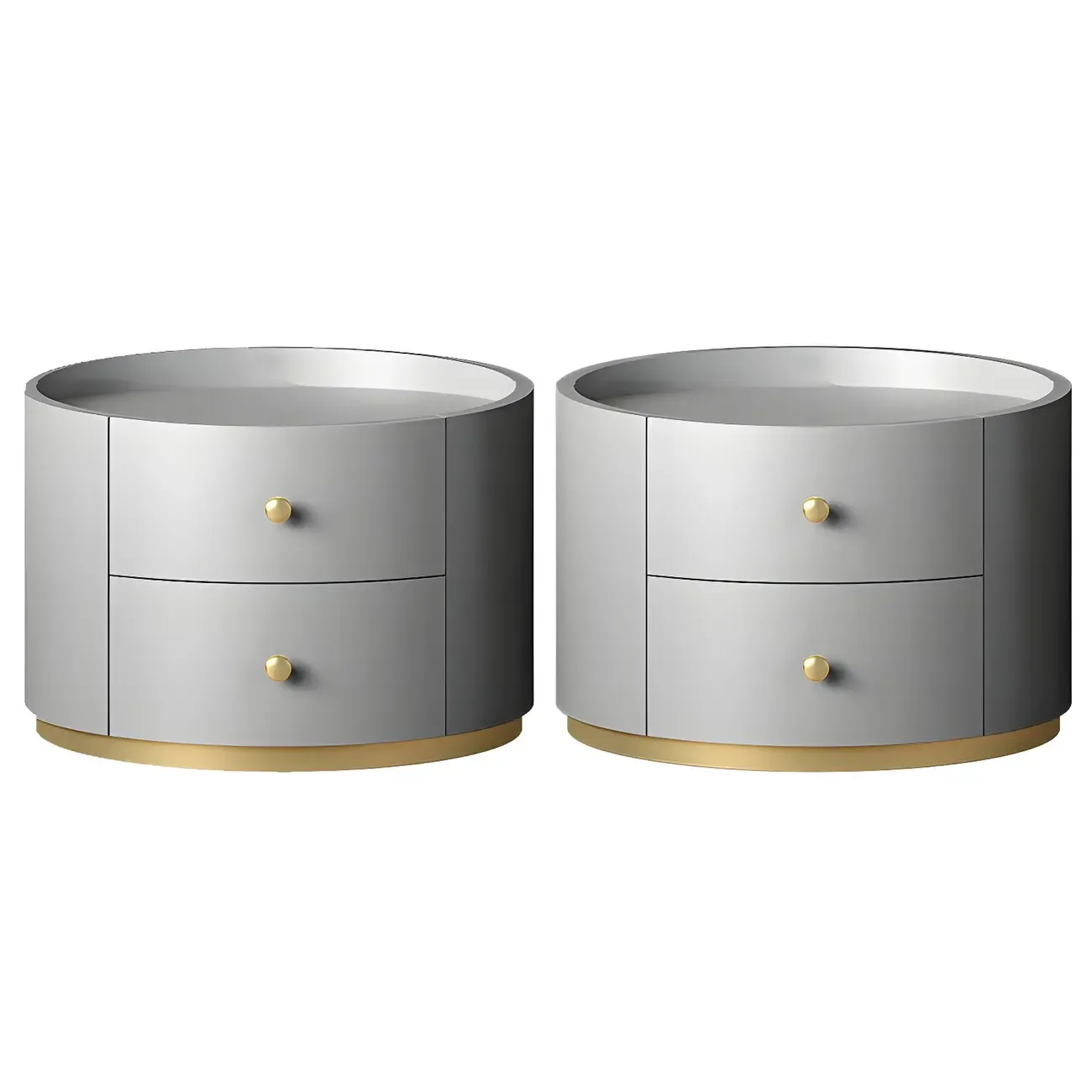 Glam Manufactured Wood Round 2-Drawer Nightstand Image - 24