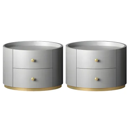 Glam Manufactured Wood Round 2-Drawer Nightstand Image - 24