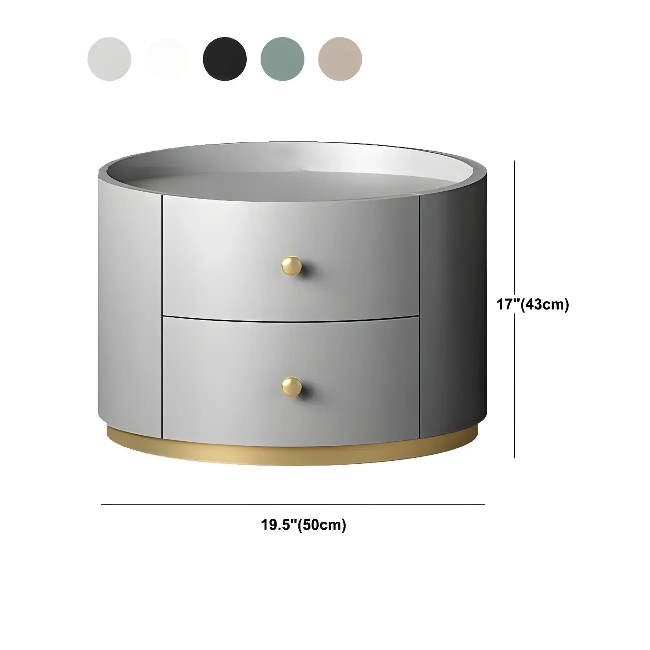 Glam Manufactured Wood Round 2-Drawer Nightstand #size