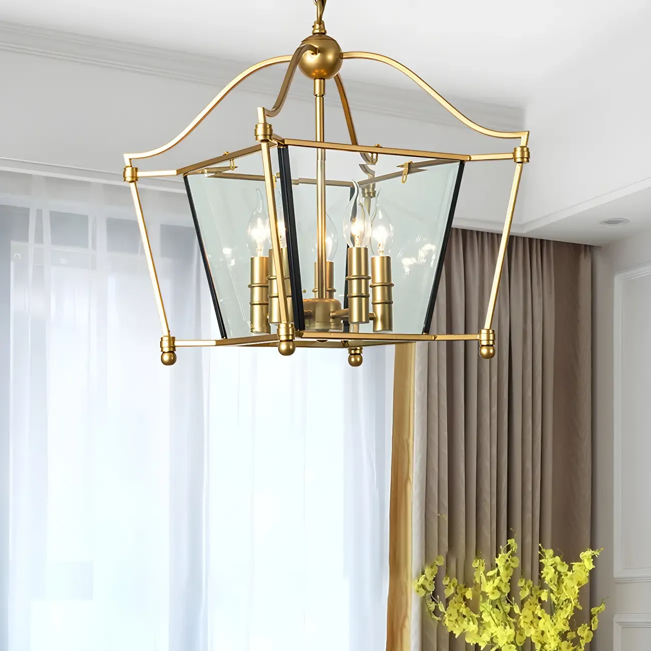 Gold Square Glass Crystal Modern Chandelier Light Image - 2