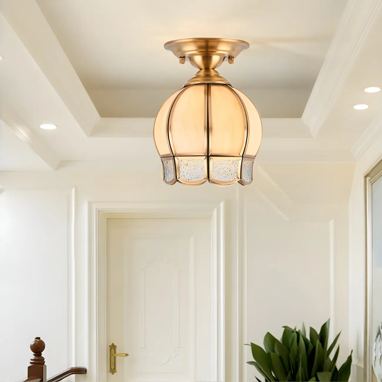 Colonial Dome Gold Glass Semi-Flush Mount Light Image - 1 | homeyfad