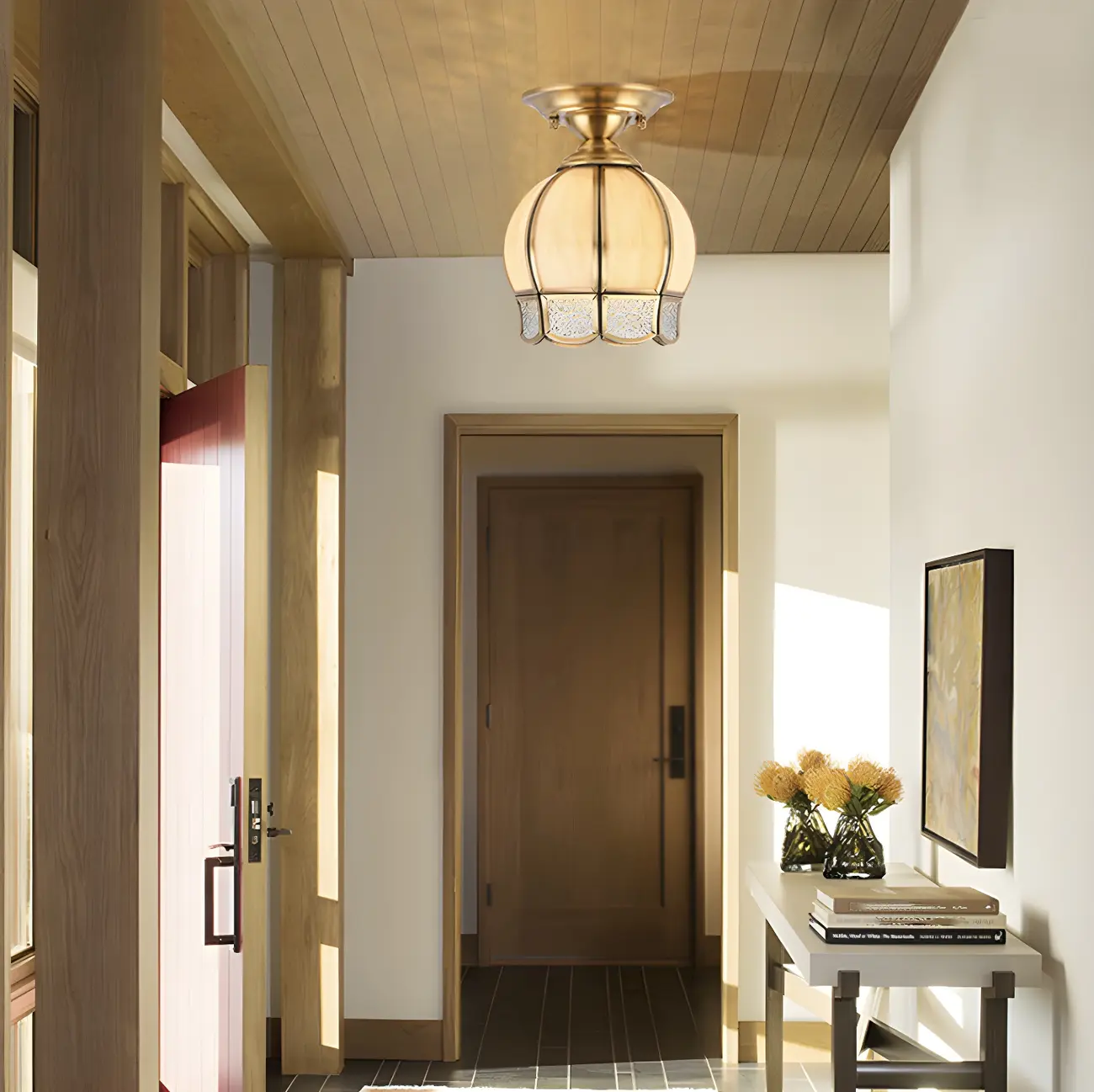 Colonial Dome Gold Glass Semi-Flush Mount Light Image - 2 | homeyfad