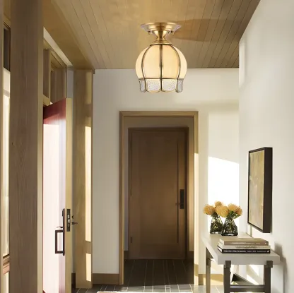 Colonial Dome Gold Glass Semi-Flush Mount Light Image - 2