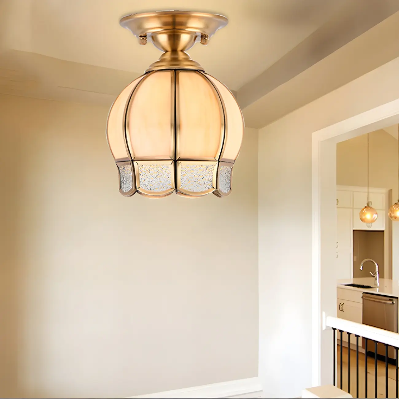 Colonial Dome Gold Glass Semi-Flush Mount Light Image - 3 | homeyfad