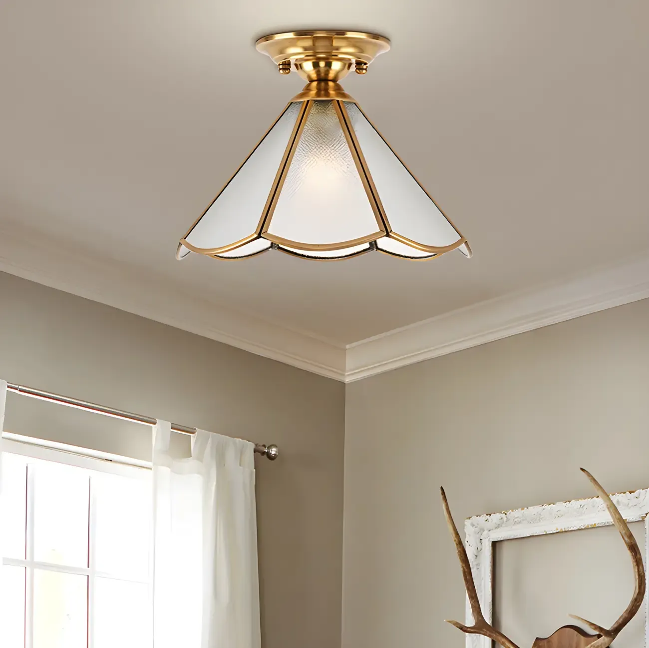 Colonial Dome Gold Glass Semi-Flush Mount Light Image - 4