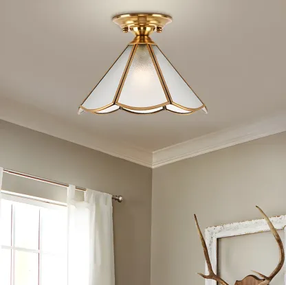 Colonial Dome Gold Glass Semi-Flush Mount Light Image - 4