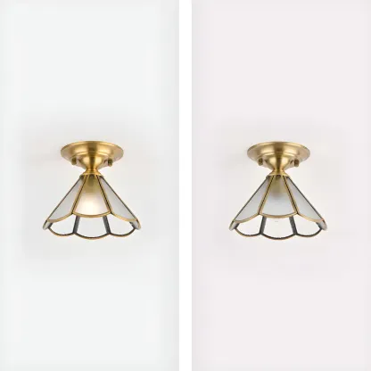 Colonial Dome Gold Glass Semi-Flush Mount Light Image - 7