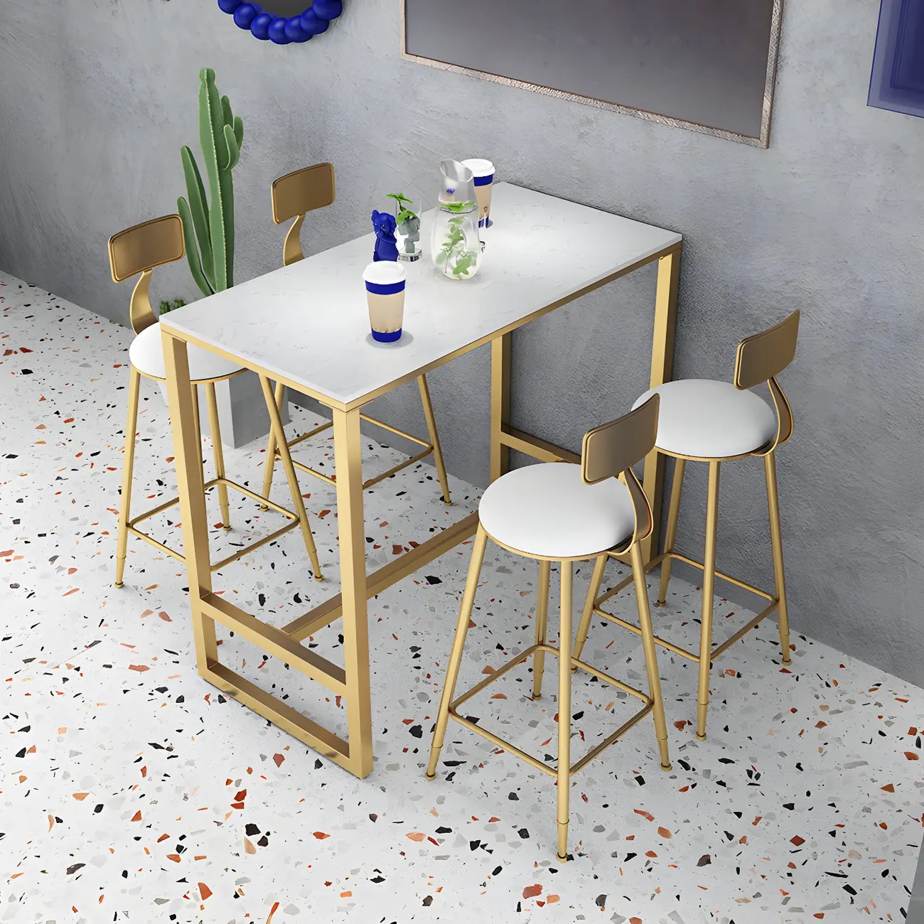 Modern Metal Base Bar Height Table for Indoor Dining Image - 3 | homeyfad