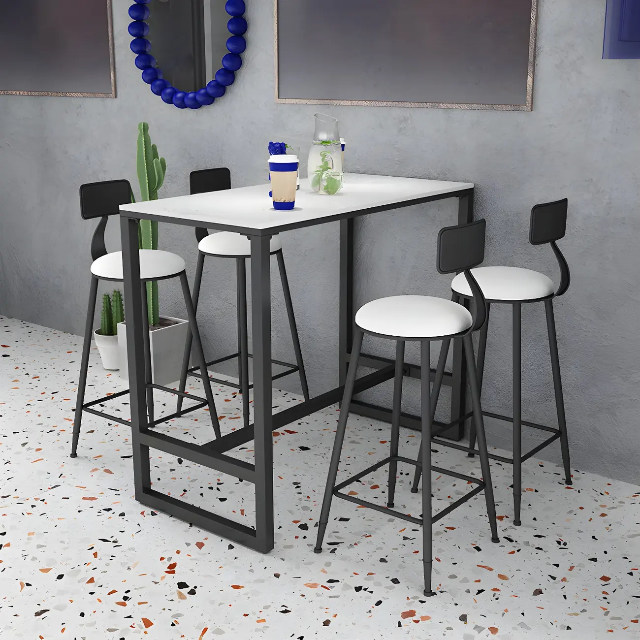 Modern Metal Base Bar Height Table for Indoor Dining Image - 4 | homeyfad
