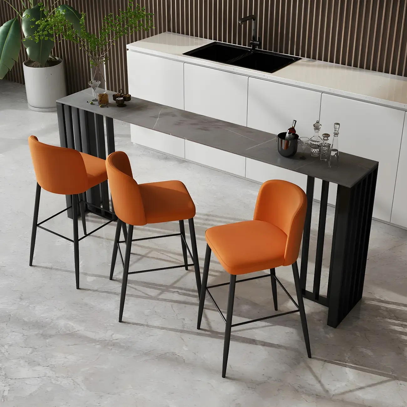 Modern Stone Bar Table with Double Pedestal for Kitchen Image - 1