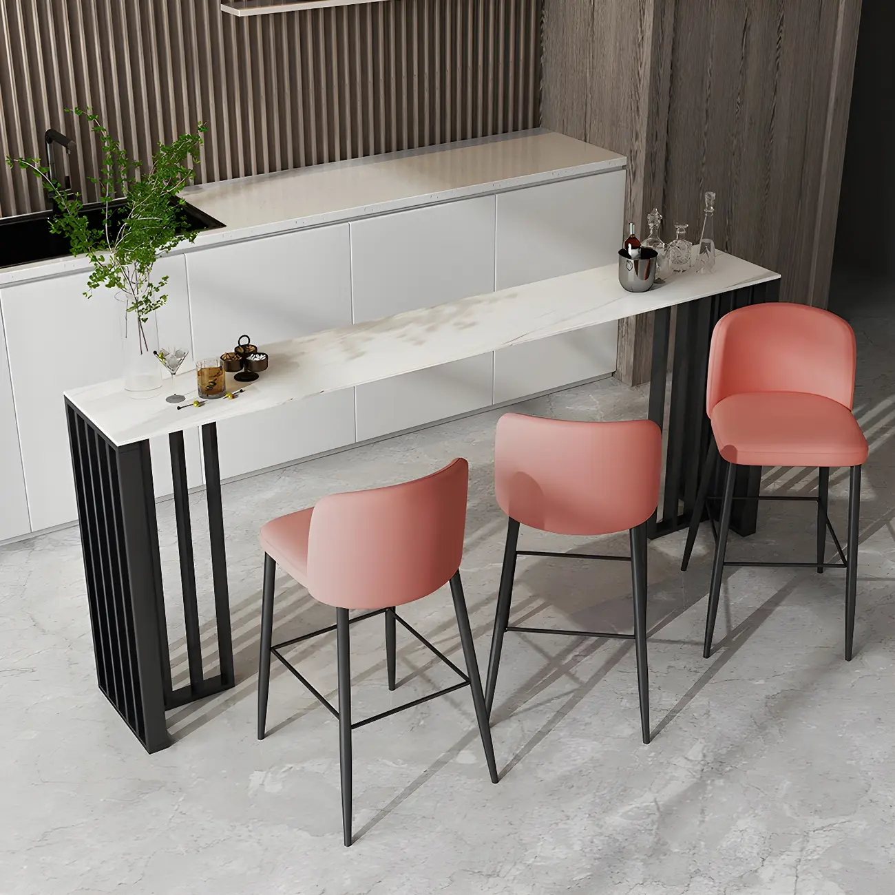 Modern Stone Bar Table with Double Pedestal for Kitchen Image - 2 | homeyfad