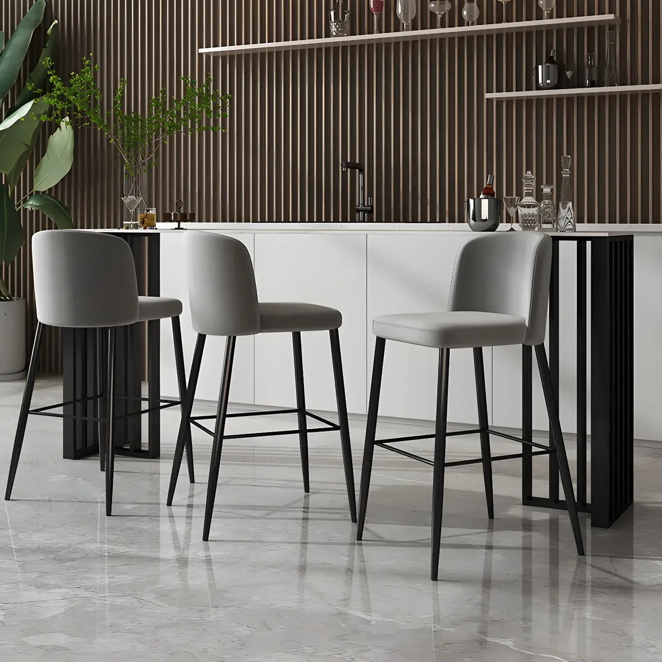 Modern Stone Bar Table with Double Pedestal for Kitchen Image - 3