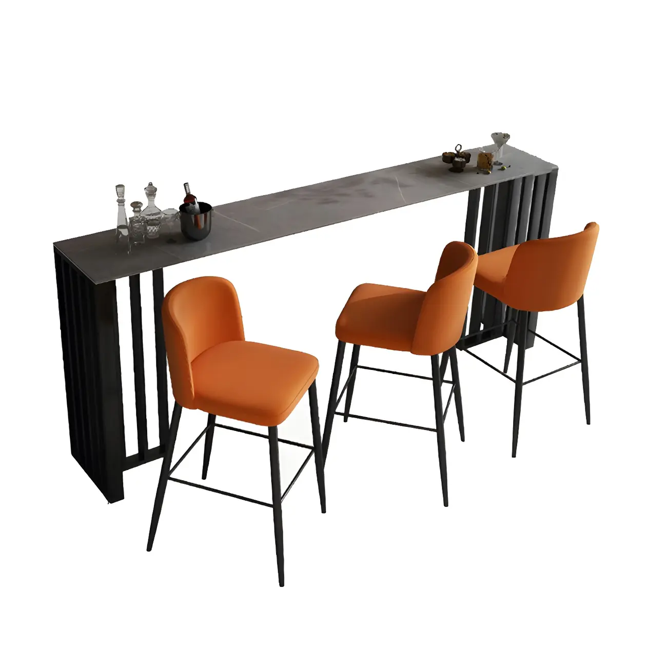 Modern Stone Bar Table with Double Pedestal for Kitchen Image - 5 | homeyfad