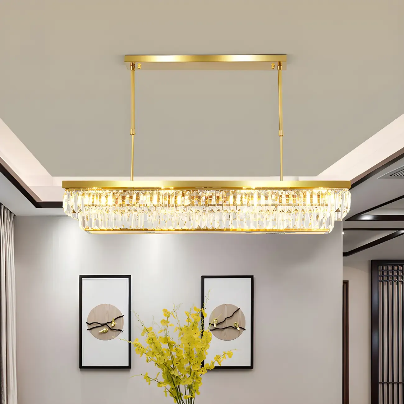Modern Adjustable Crystal Pendant Light in Gold Image - 1