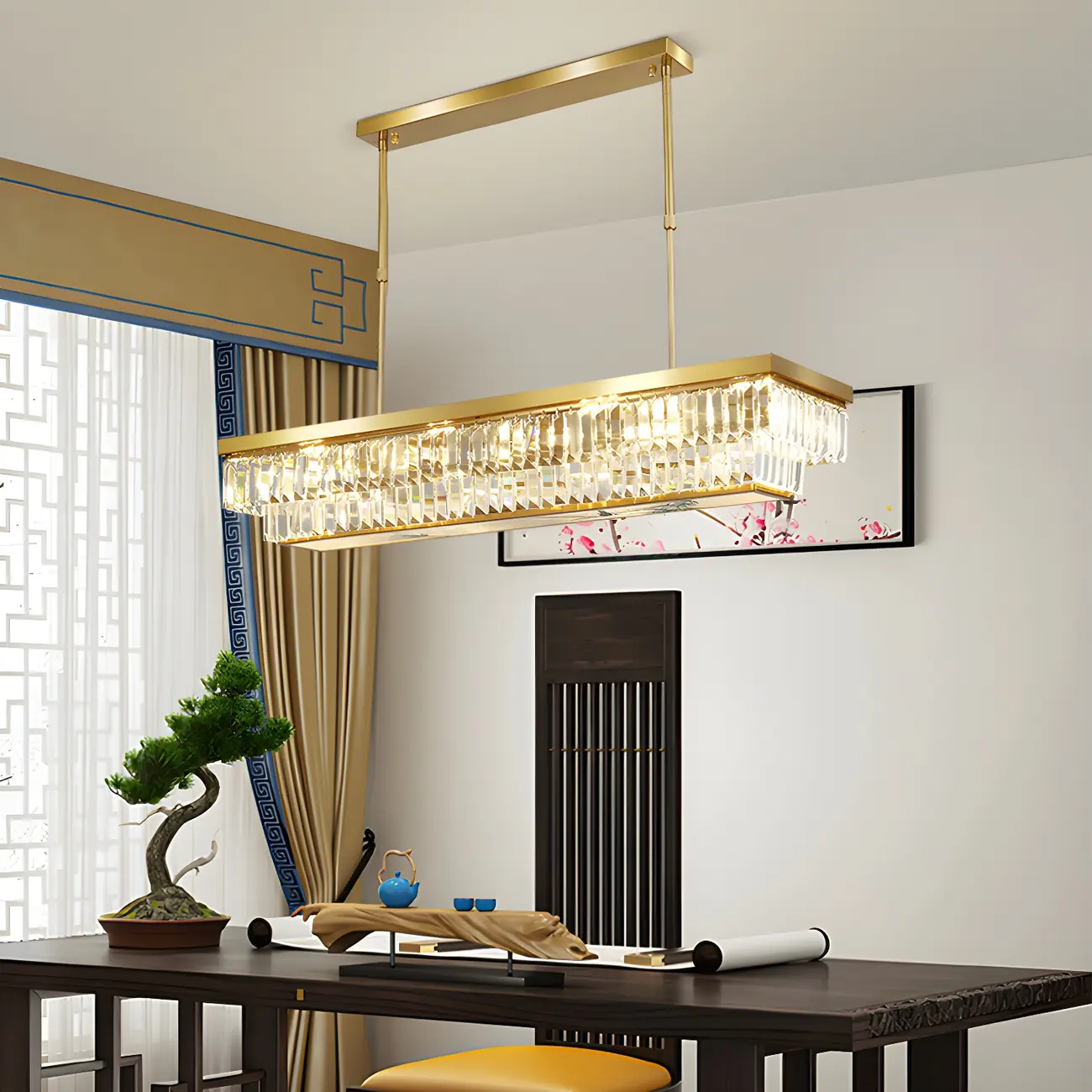 Modern Adjustable Crystal Pendant Light in Gold Image - 2 | homeyfad