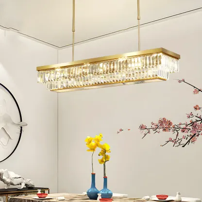 Modern Adjustable Crystal Pendant Light in Gold Image - 11