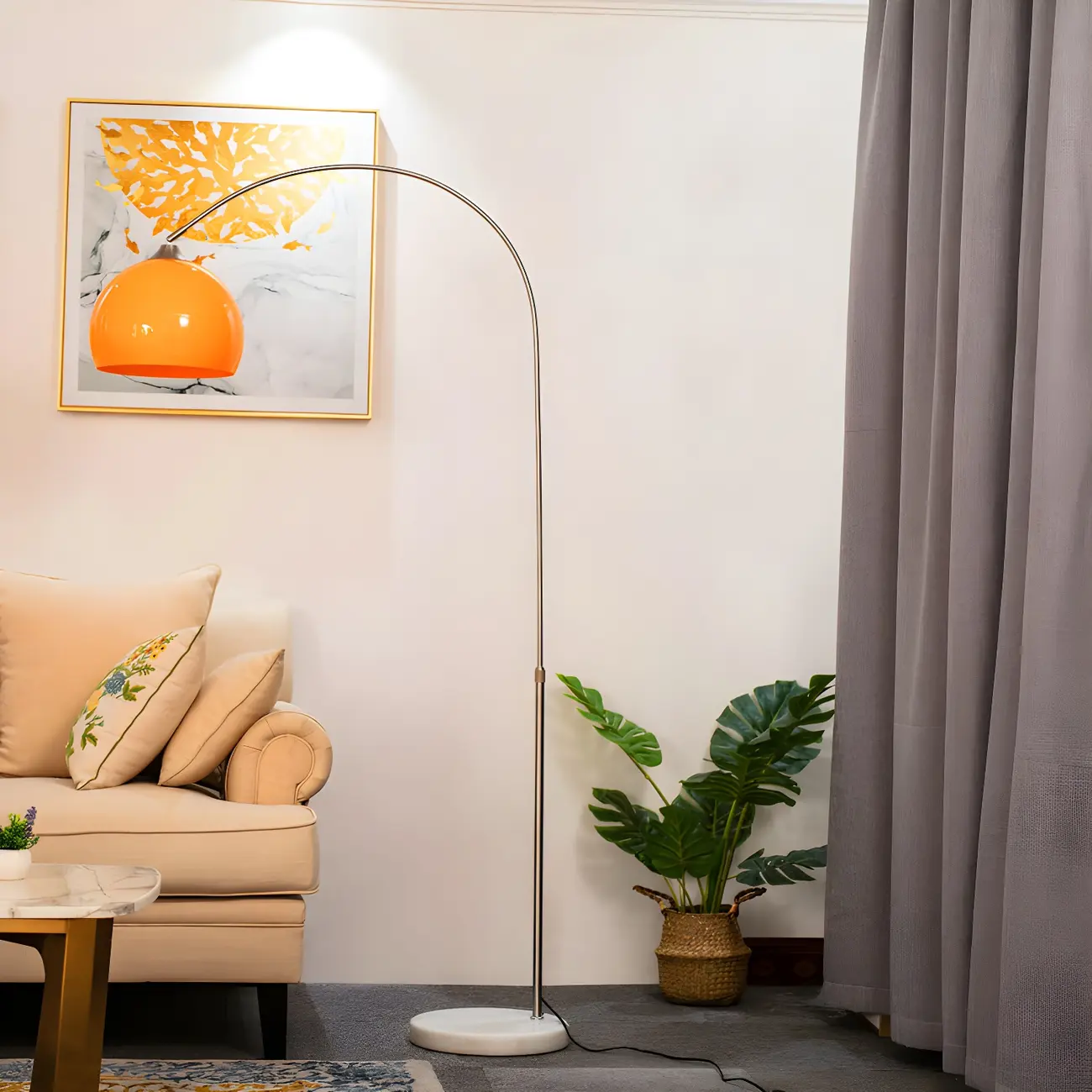 Orange Dome Modern Arched Metal LED Floor Lamp Image - 1 | homeyfad