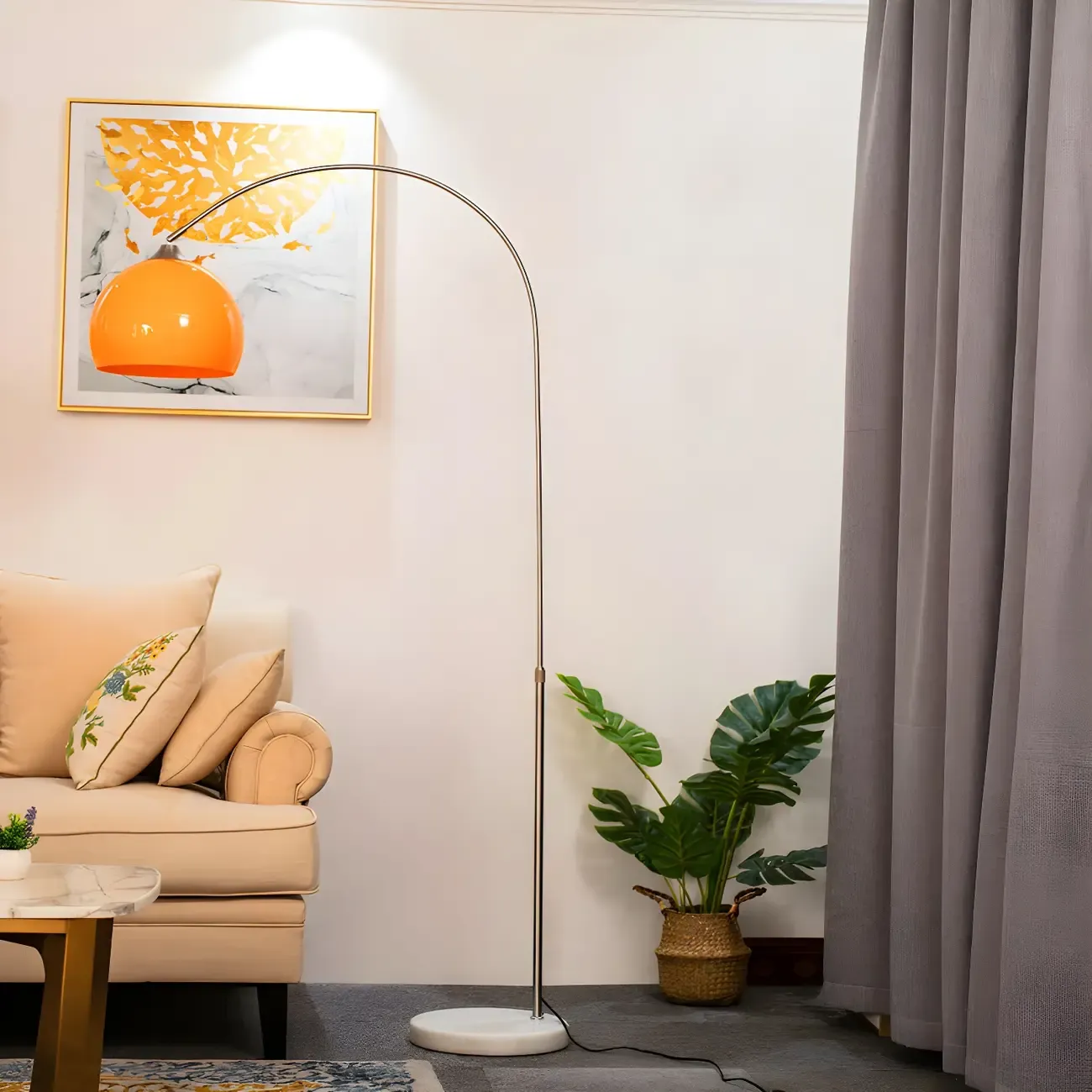 Orange Dome Modern Arched Metal LED Floor Lamp Image - 1