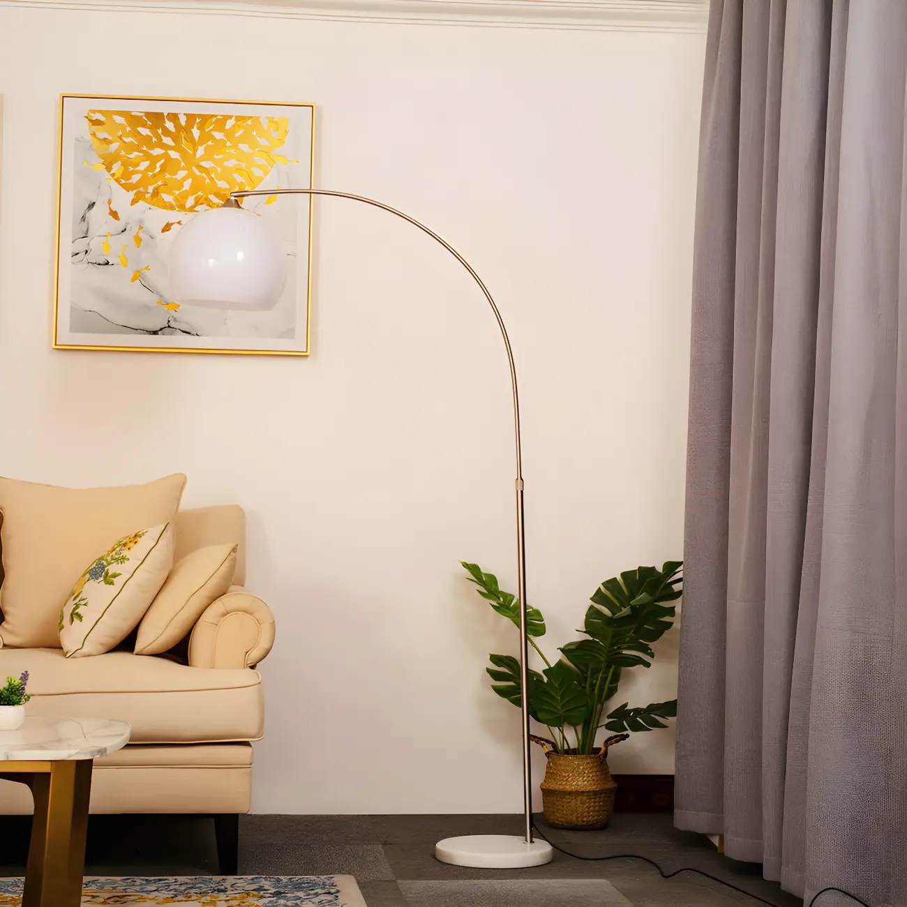 Orange Dome Modern Arched Metal LED Floor Lamp Image - 3 | homeyfad