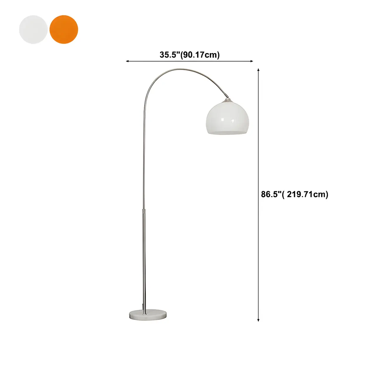 Orange Dome Modern Arched Metal LED Floor Lamp #size