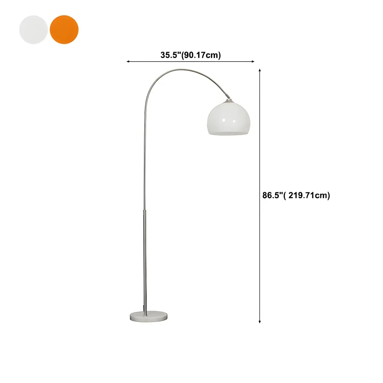 Orange Dome Modern Arched Metal LED Floor Lamp #size