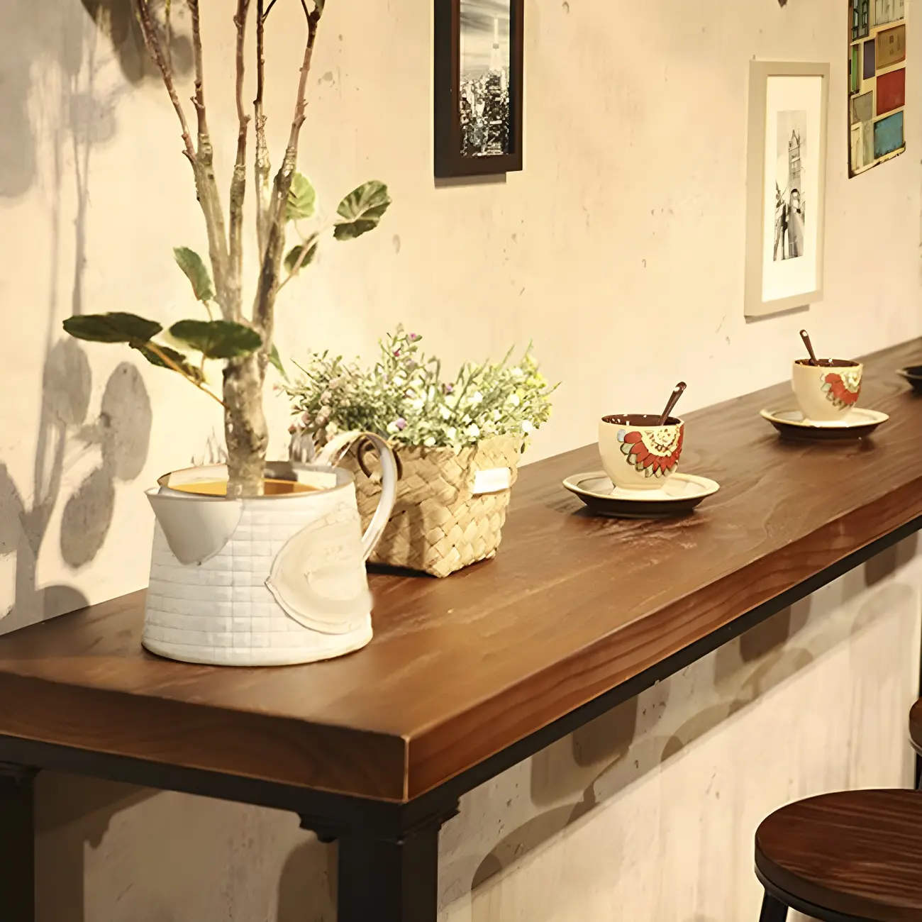 Industrial Pine Wood Counter Table Set with 5 Stools Image - 7 | homeyfad
