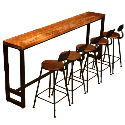 Industrial Pine Wood Counter Table Set with 5 Stools Image - 8