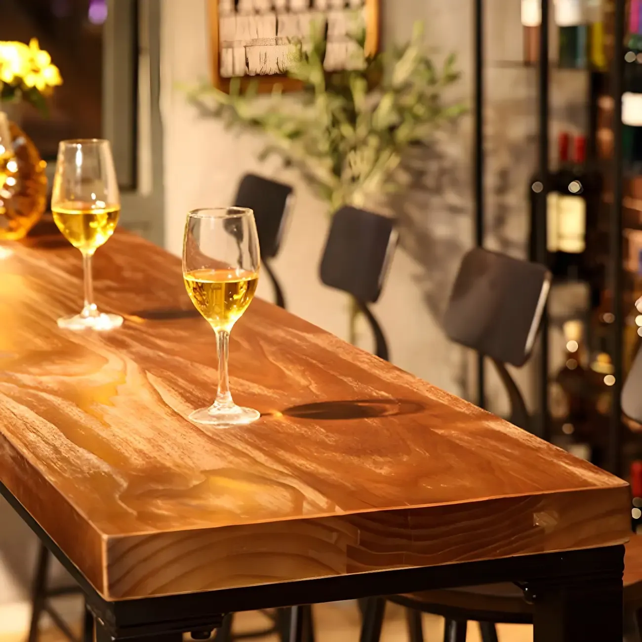 Industrial Pine Wood Counter Table Set with 5 Stools Image - 9