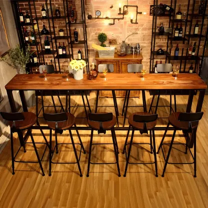 Industrial Pine Wood Counter Table Set with 5 Stools Image - 16