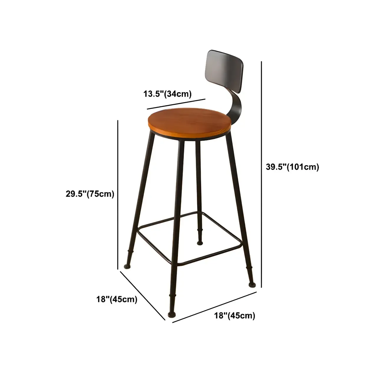 Industrial Pine Wood Counter Table Set with 5 Stools #size