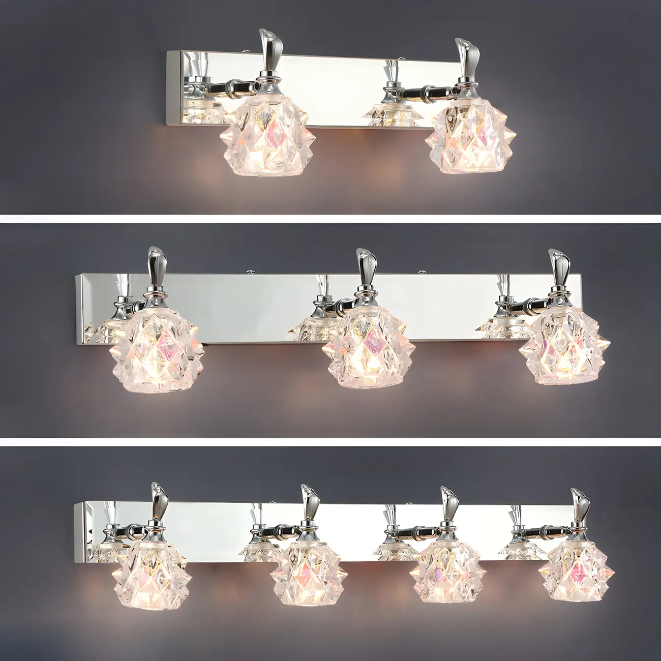 Classic Chrome Glass Shade Adjustable Vanity Light for Bathroom | homeyfad