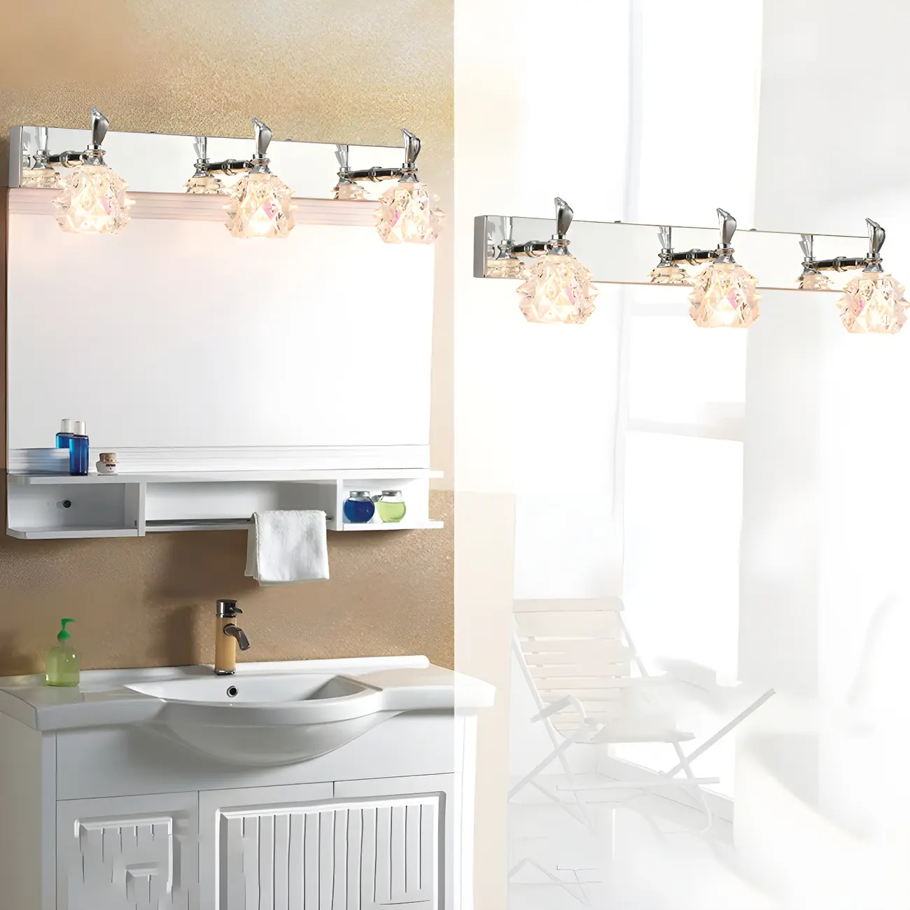 Classic Chrome Glass Shade Adjustable Vanity Light for Bathroom | homeyfad