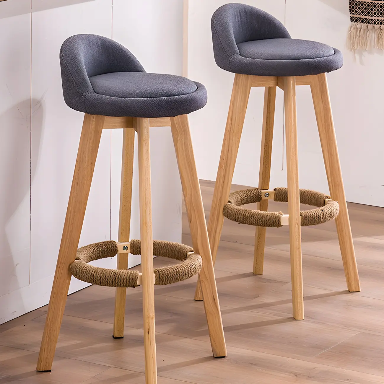 Modern Round Upholstered Wood Counter Height Bar Stool with Back | homeyfad