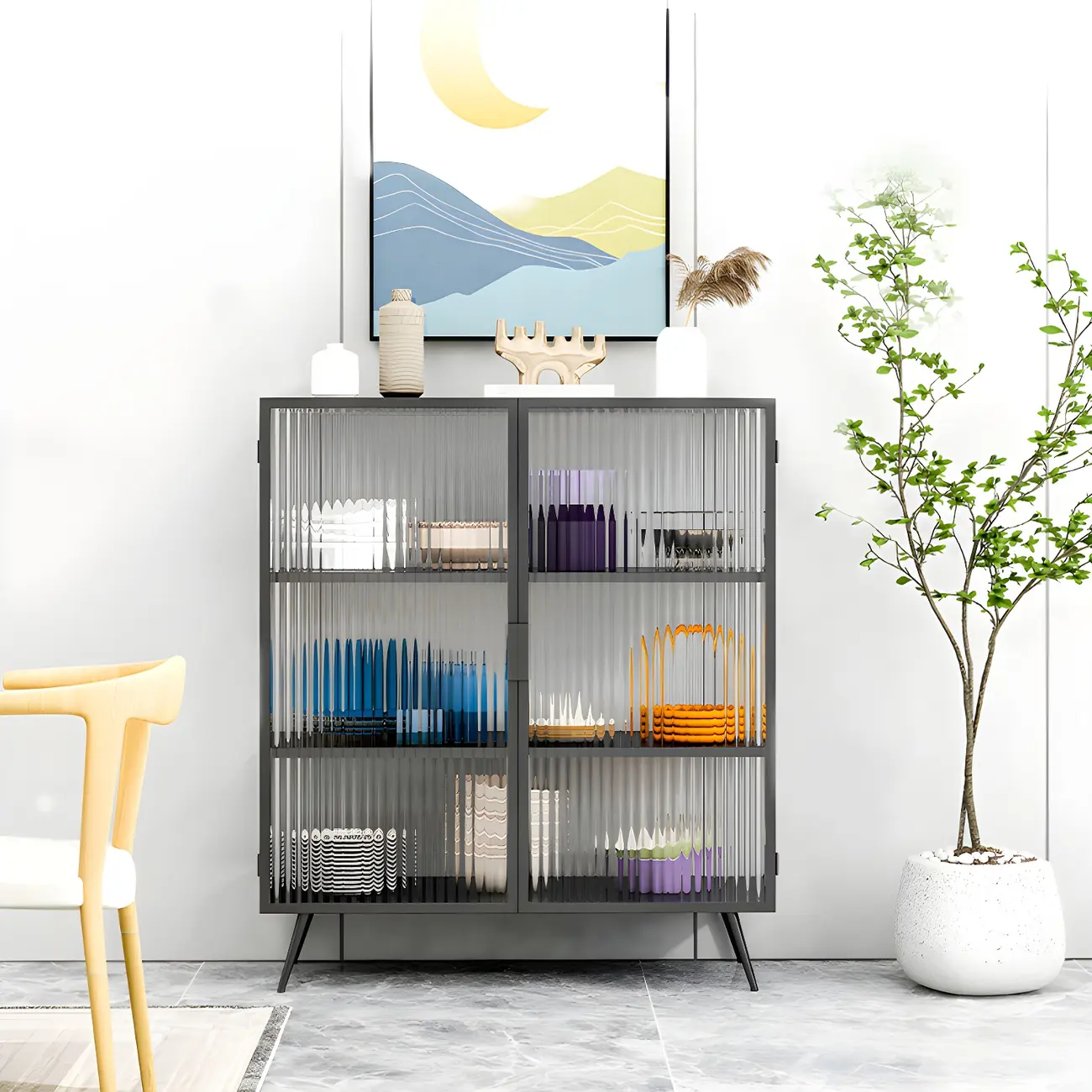 Sleek Black Metal Square Glass China Cabinet Image - 1 | homeyfad