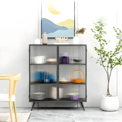 Sleek Black Metal Square Glass China Cabinet Image - 1