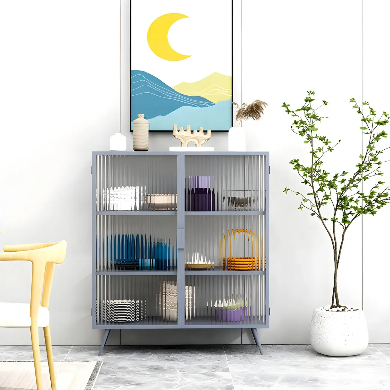 Sleek Black Metal Square Glass China Cabinet Image - 3