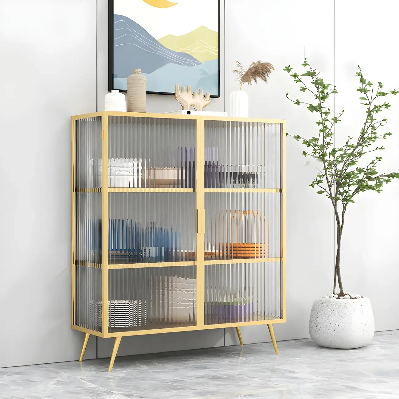 Sleek Black Metal Square Glass Display Cabinet | HomeyFad