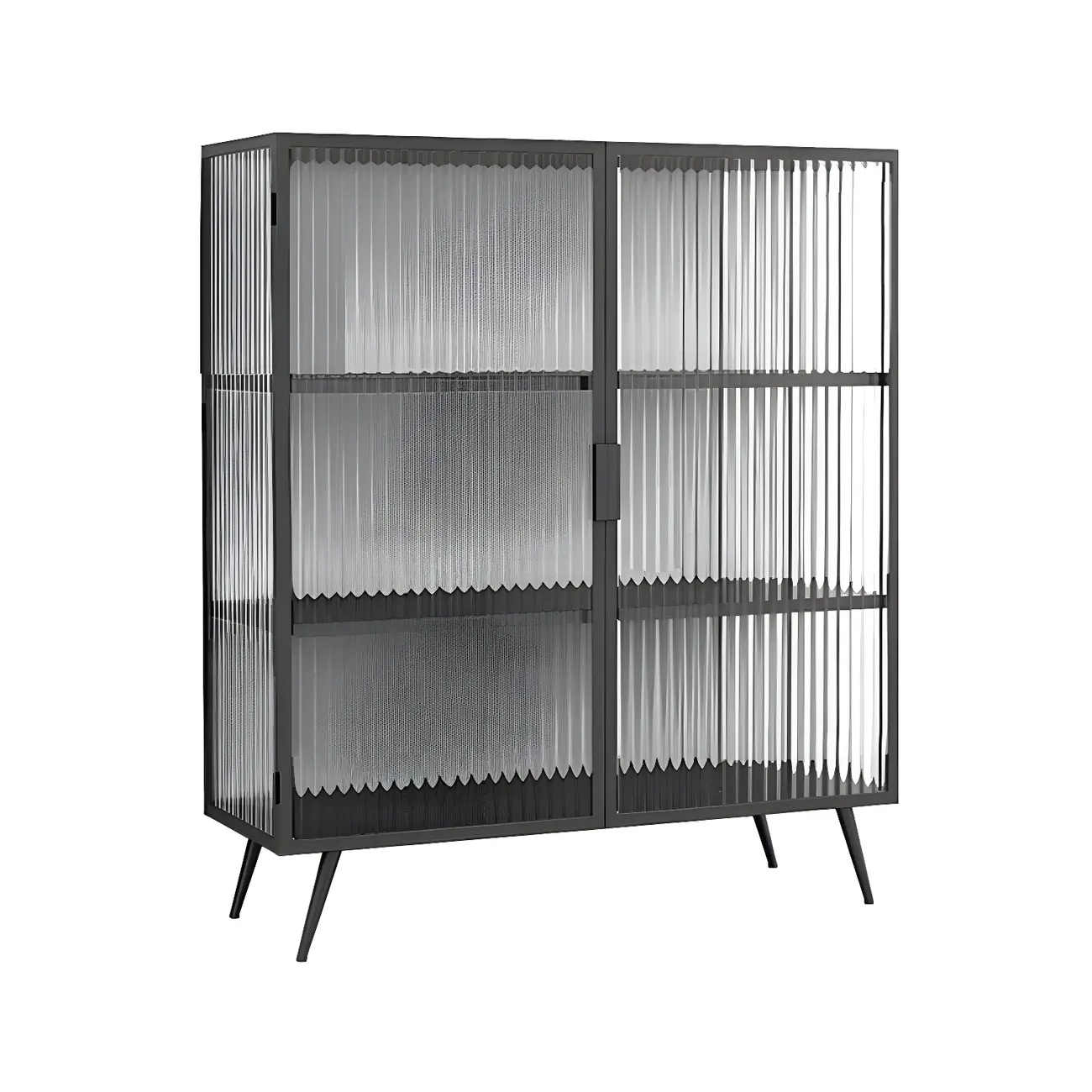 Sleek Black Metal Square Glass China Cabinet Image - 5 | homeyfad