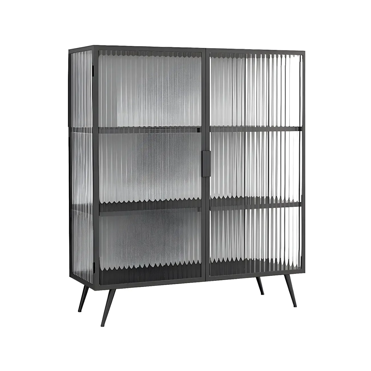 Sleek Black Metal Square Glass China Cabinet Image - 5