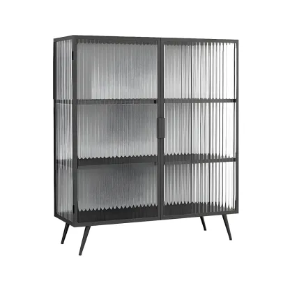 Sleek Black Metal Square Glass China Cabinet Image - 5