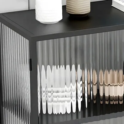 Sleek Black Metal Square Glass China Cabinet Image - 6