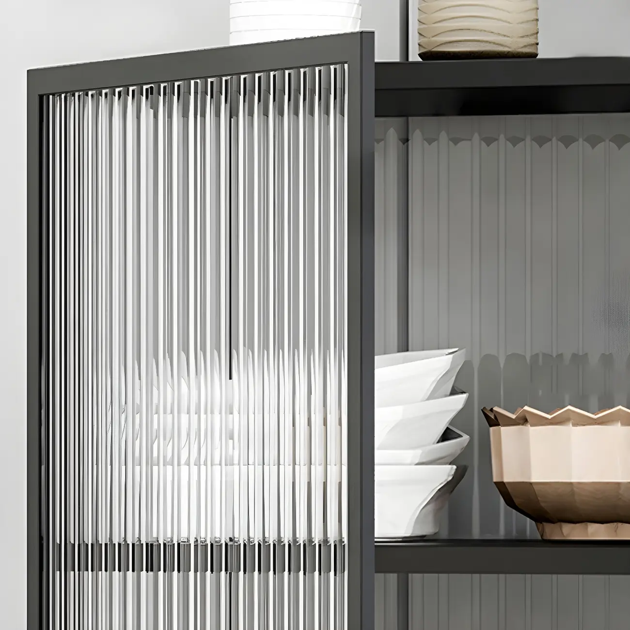 Sleek Black Metal Square Glass China Cabinet Image - 7 | homeyfad