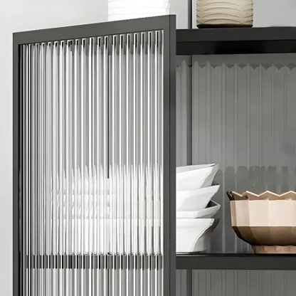 Sleek Black Metal Square Glass China Cabinet Image - 7