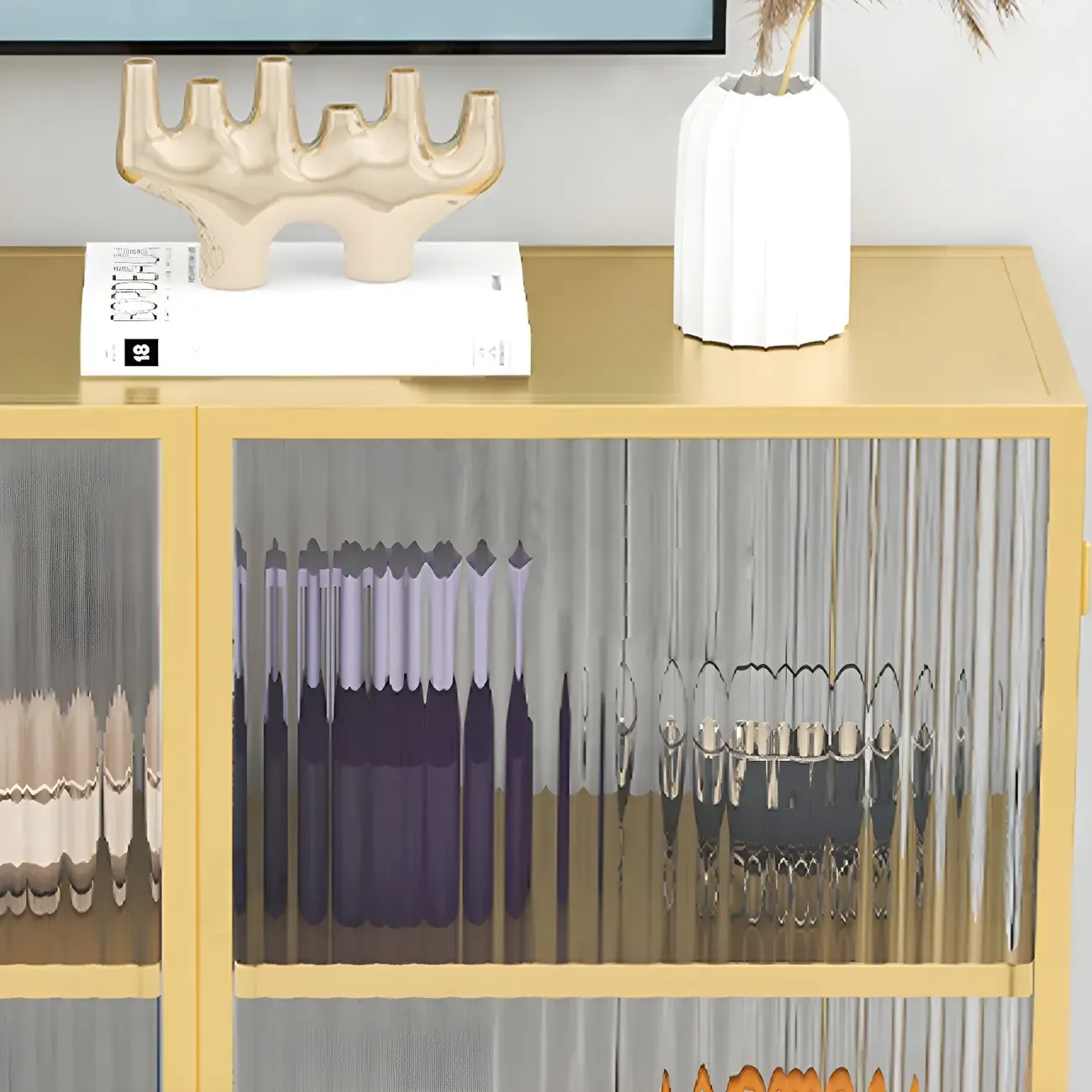 Sleek Black Metal Square Glass China Cabinet Image - 8